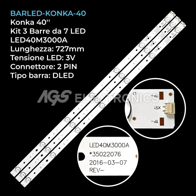 kit 3 barre LED retroilluminazione per Konka 40 pollici modello LED40M3000A