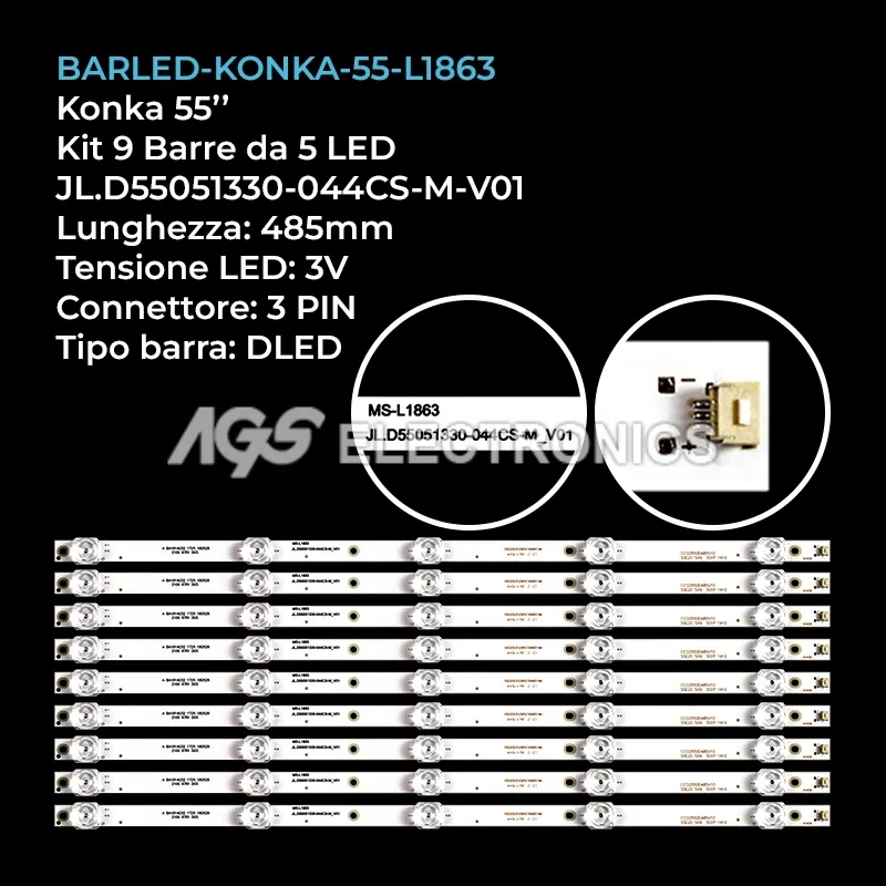 kit 9 barre LED retroilluminazione per TCL 55 pollici modello T550HVN051