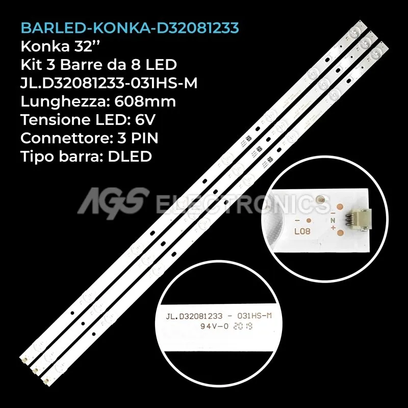 kit 3 barre LED retroilluminazione per Rca 32 pollici modello RT3205
