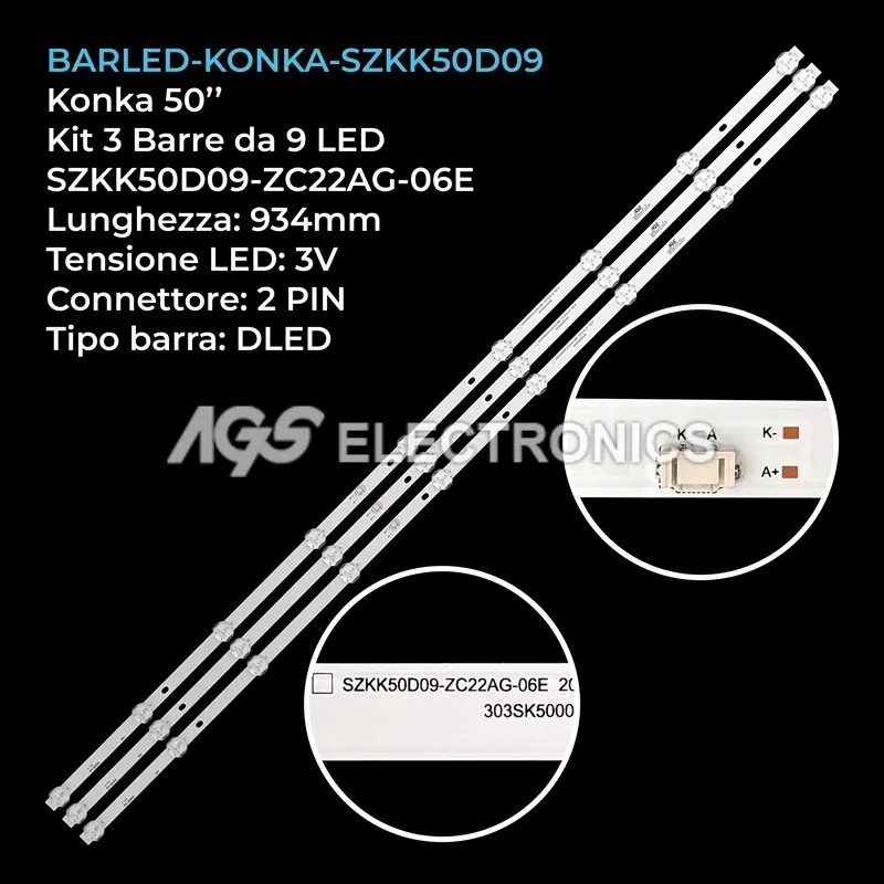 kit 3 barre LED retroilluminazione per Konka 50 pollici modello LED50U5