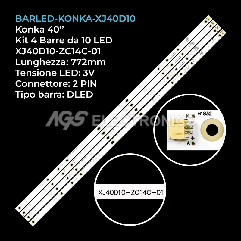 kit 4 barre LED retroilluminazione per Pioneer 40 pollici modello LED40B550