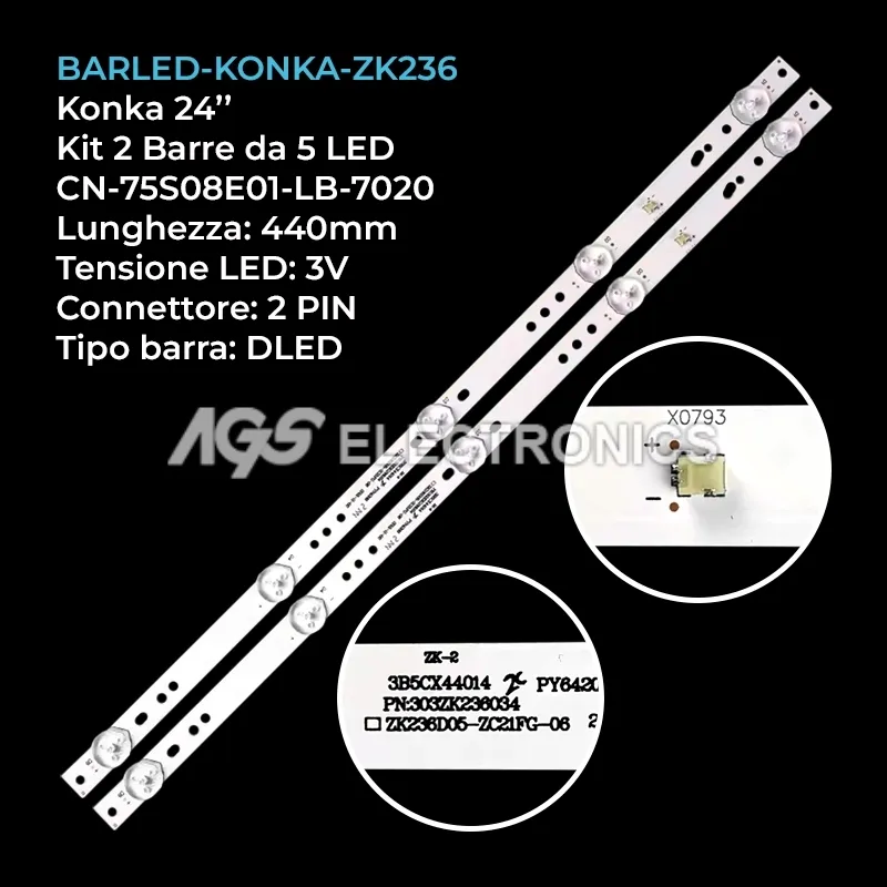 kit 2 barre LED retroilluminazione per Konka 24 pollici modello LED24E330C