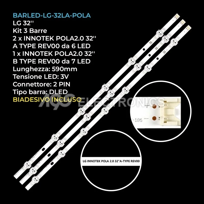 kit 3 barre LED retroilluminazione per LG 32 pollici modello 32LA615S