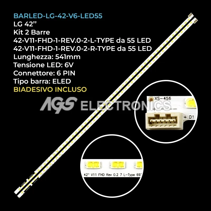kit 2 barre LED retroilluminazione per LG 42 pollici pannello LC420EUNSDV2