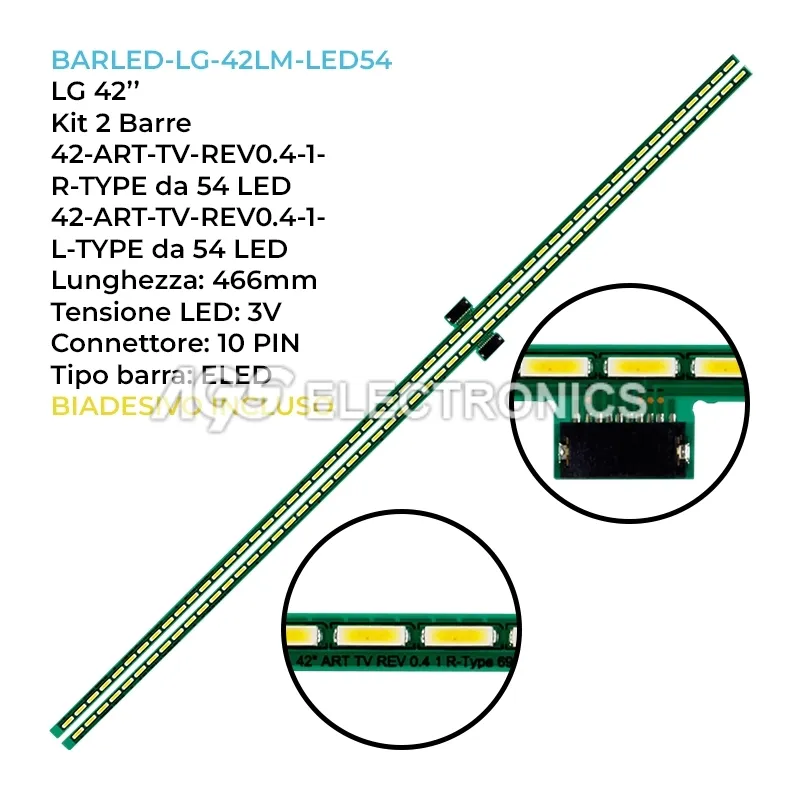 kit 2 barre LED retroilluminazione per LG 54 pollici modello 42LM640S