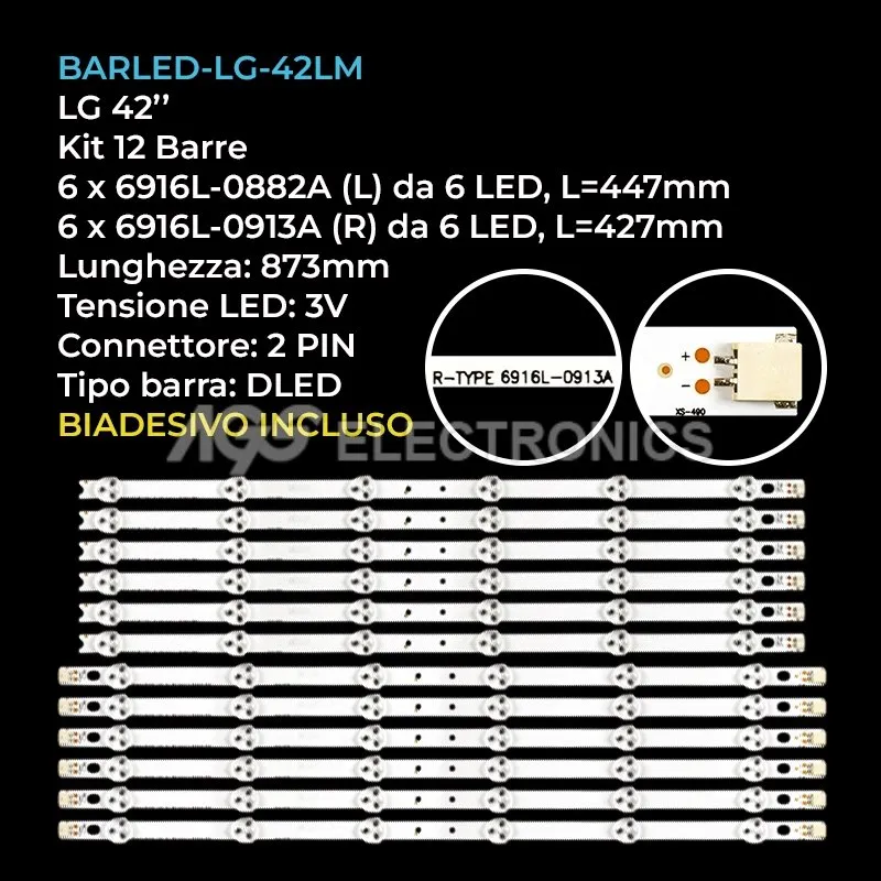 kit 12 barre LED retroilluminazione per LG 42 pollici modello 42LS3110