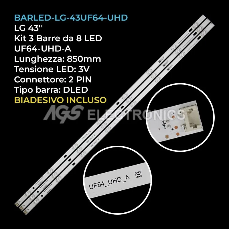 kit 3 barre LED retroilluminazione per LG 43 pollici modello 43LX341CSA