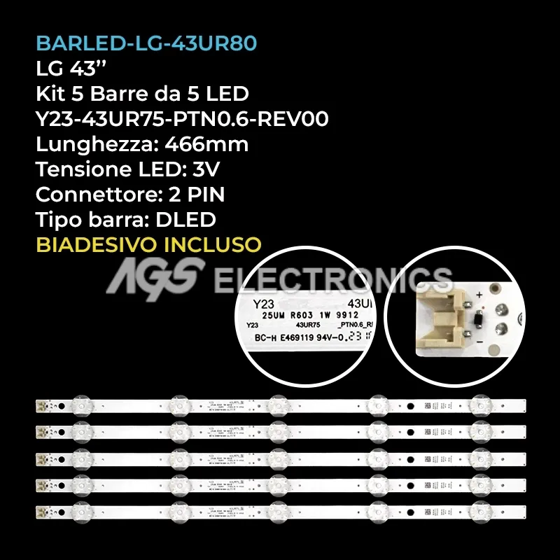 kit 5 barre LED retroilluminazione per LG 43 pollici modello 43UR81003LJ