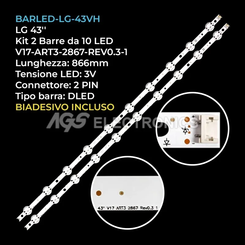 kit 2 barre LED retroilluminazione per LG 43 pollici pannello LC430DGGFKA2
