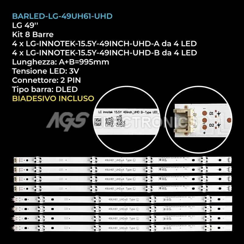 kit 8 barre LED retroilluminazione per LG 49 pollici pannello HC490DGNABRC2214X