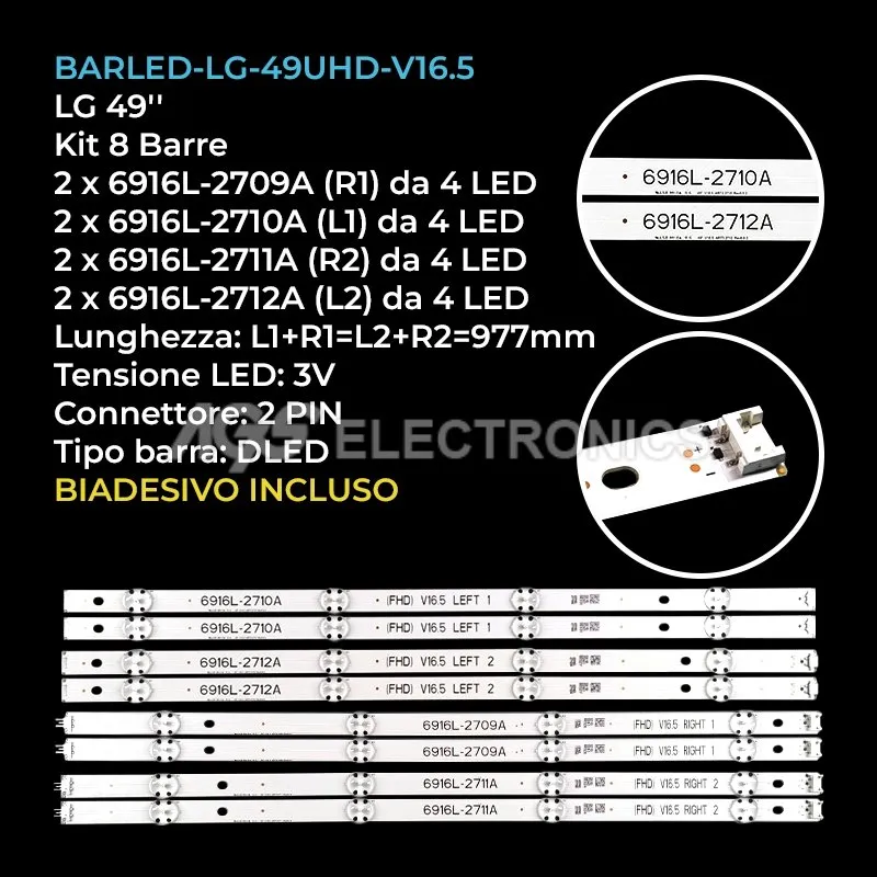 kit 8 barre LED retroilluminazione per LG 49 pollici pannello LC490DGEFJM1
