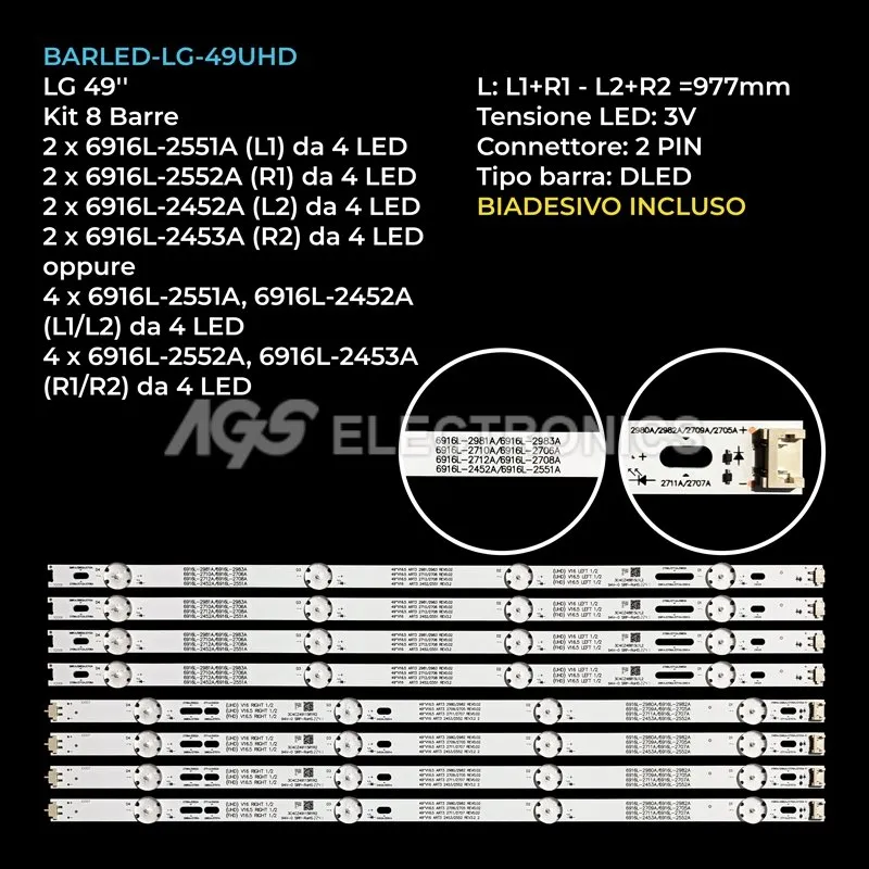kit 8 barre LED retroilluminazione per LG 49 pollici modello 49UW660HUD