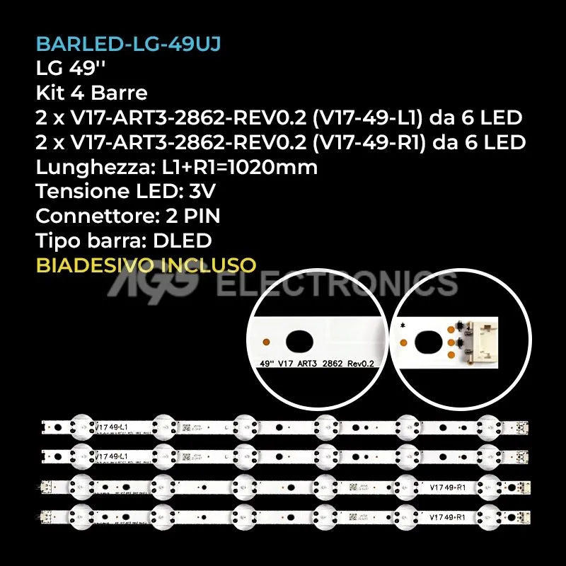 kit 4 barre LED retroilluminazione per LG 49 pollici pannello LC490DUEFKM4