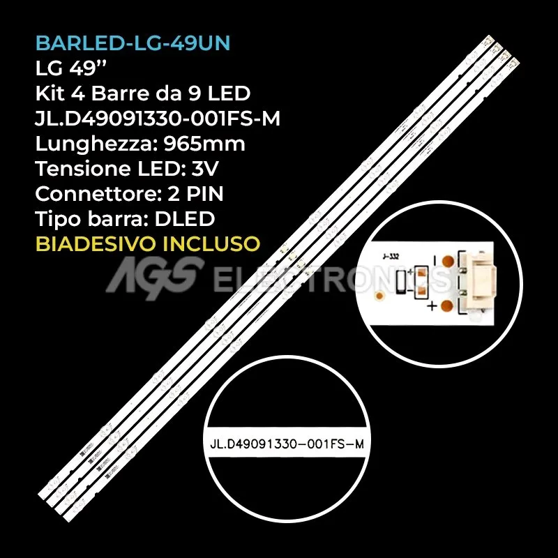 kit 4 barre LED retroilluminazione per LG 49 pollici modello 49UN71003LBAEU