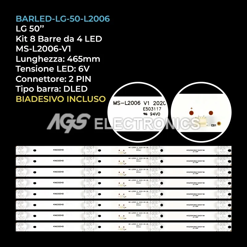 kit 8 barre LED retroilluminazione per Philips 50 pollici modello 50M2PLUS
