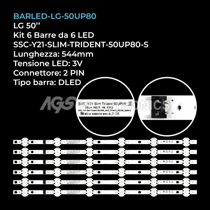 kit 6 barre LED retroilluminazione per LG 50 pollici modello 50UP81006LR