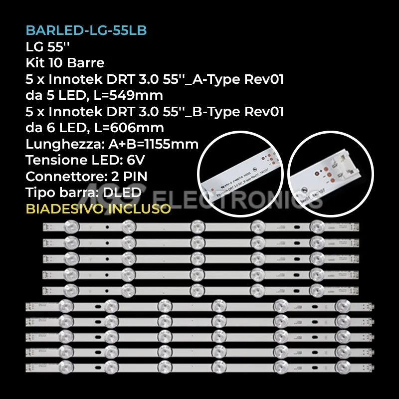 kit 10 barre LED retroilluminazione per LG 55 pollici pannello LC550DUEMGP2