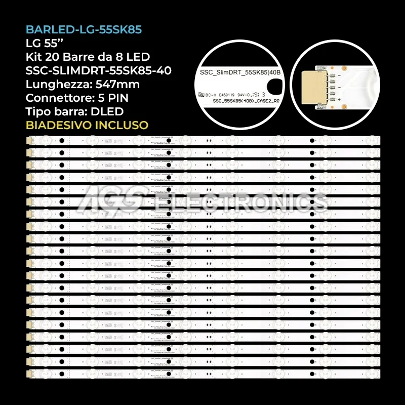 kit 20 barre LED retroilluminazione per LG 55 pollici modello 55SK8500PLA