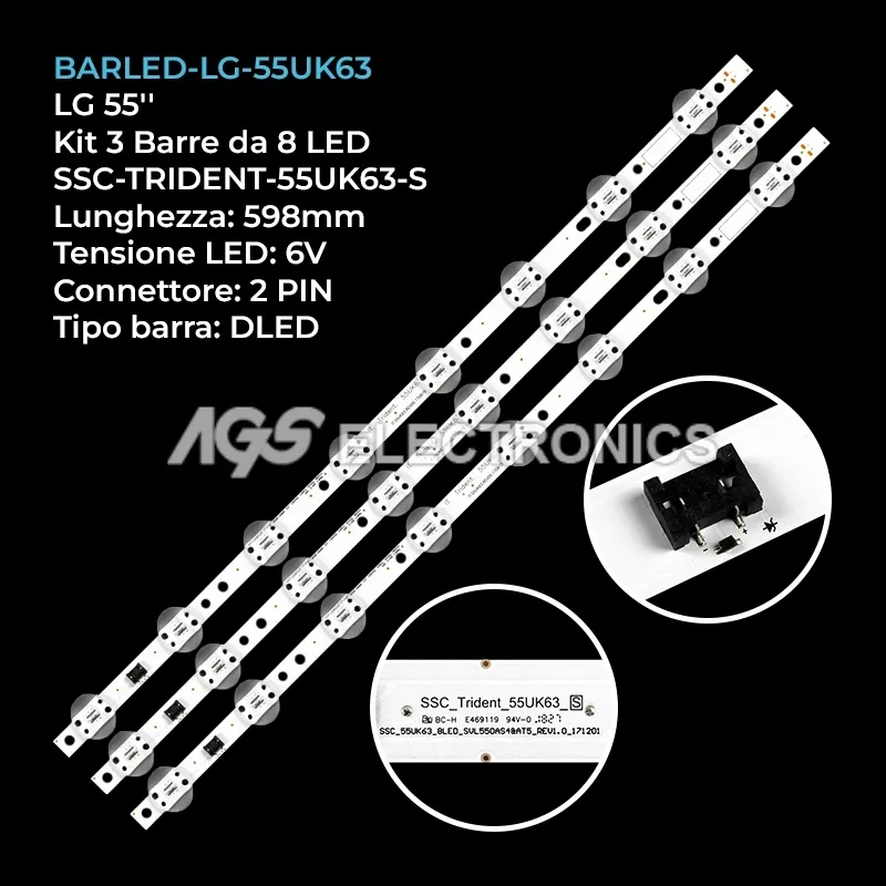 kit 3 barre LED retroilluminazione per LG 55 pollici modello 55UK6300PVB
