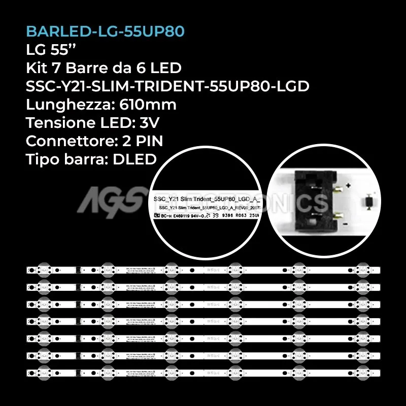 kit 7 barre LED retroilluminazione per LG 55 pollici modello 55UP76706LBAEU