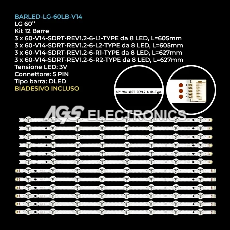 kit 12 barre LED retroilluminazione per LG 60 pollici modello 60LB580V