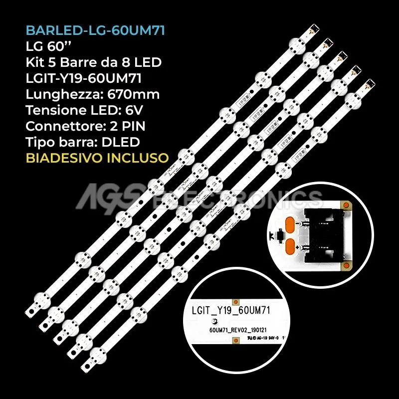 kit 5 barre LED retroilluminazione per LG 60 pollici modello 60UM7100PLA
