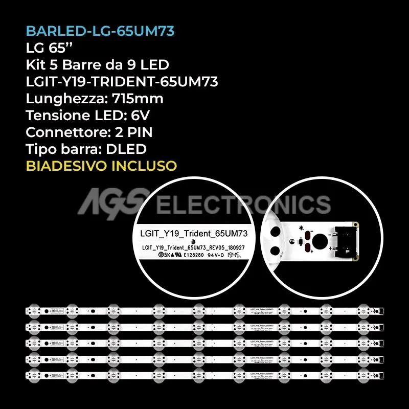 kit 5 barre LED retroilluminazione per LG 65 pollici pannello NC650DQG
