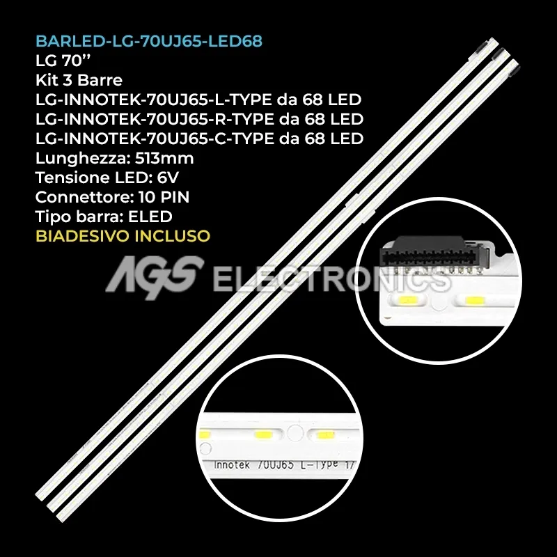 kit 3 barre LED retroilluminazione per LG 70 pollici modello 70UK6500PLB