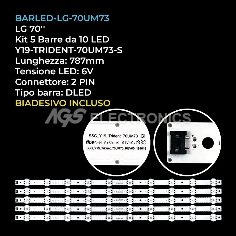 kit 5 barre LED retroilluminazione per LG 70 pollici modello 70UM7370PUA
