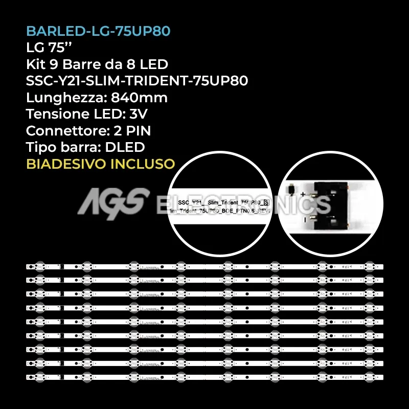 kit 9 barre LED retroilluminazione per LG 75 pollici modello 75NANO766QA