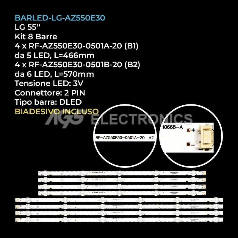 kit 8 barre LED retroilluminazione per Inno-Hit 55 pollici modello IH55SK