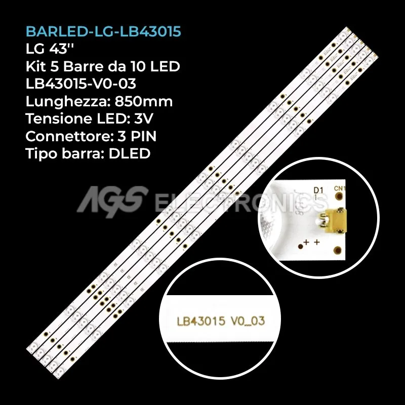kit 5 barre LED retroilluminazione per LG 43 pollici modello 43LH500TAEEQ