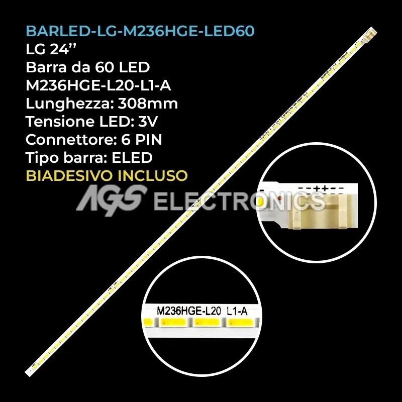 kit 1 barre LED retroilluminazione per LG 24 pollici modello 24MN43D