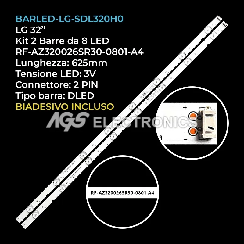 kit 2 barre LED retroilluminazione per LG 32 pollici modello 32LM637BPLA