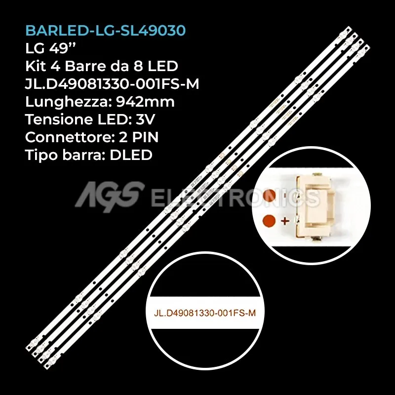 kit 4 barre LED retroilluminazione per LG 49 pollici pannello LC490DGJSKA5