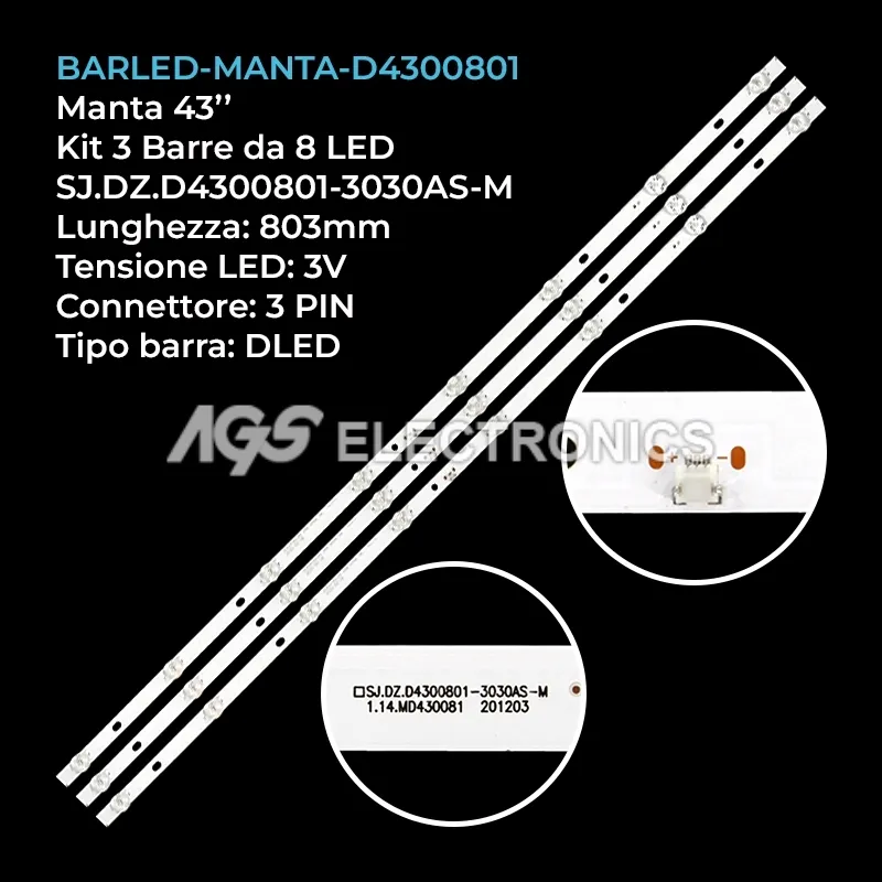 kit 3 barre LED retroilluminazione per Manta 43 pollici modello 43LUA120D