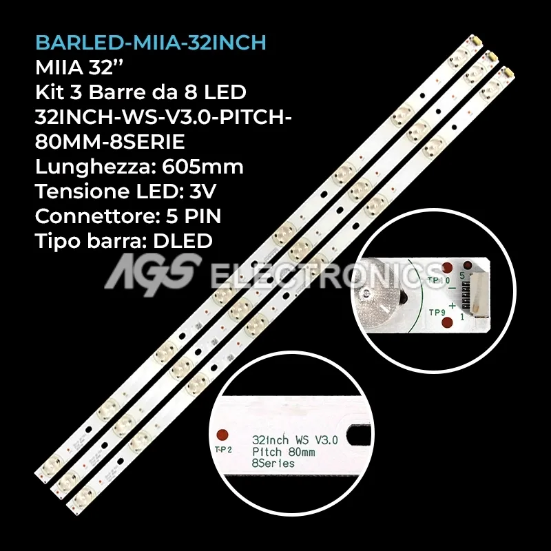 kit 3 barre LED retroilluminazione per Rca 32 pollici modello T315HW0V8