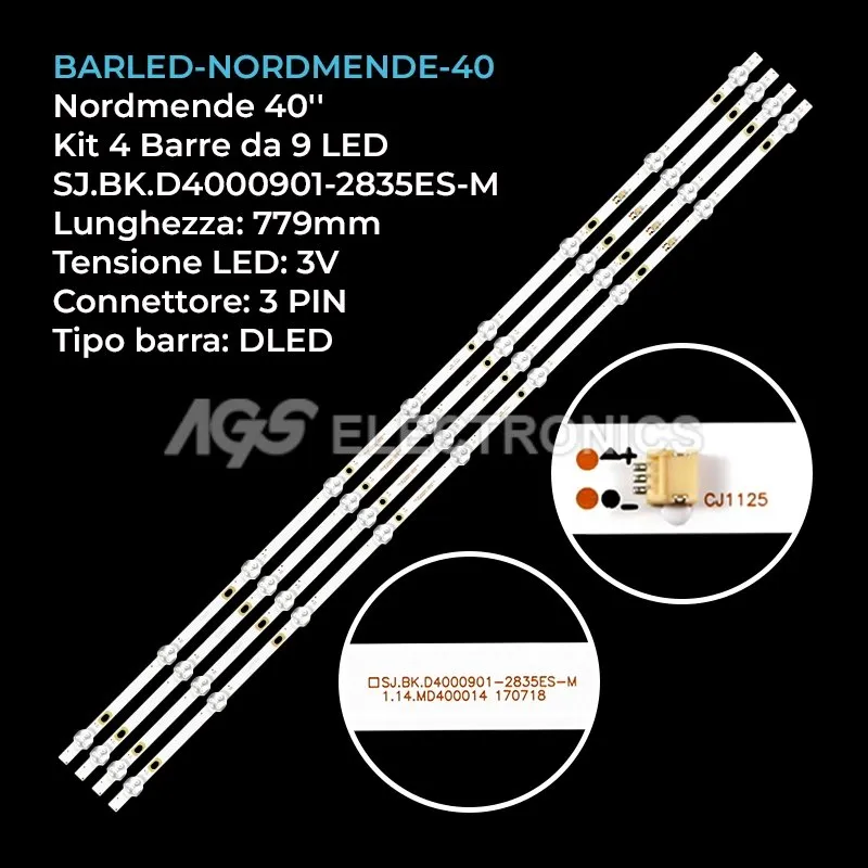 kit 4 barre LED retroilluminazione per United 40 pollici modello LED40HS50