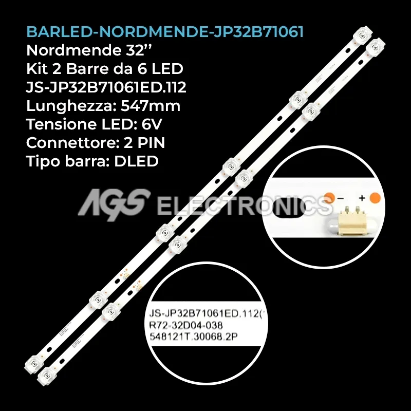 kit 2 barre LED retroilluminazione per Nordmende 32 pollici modello 32DTV230E