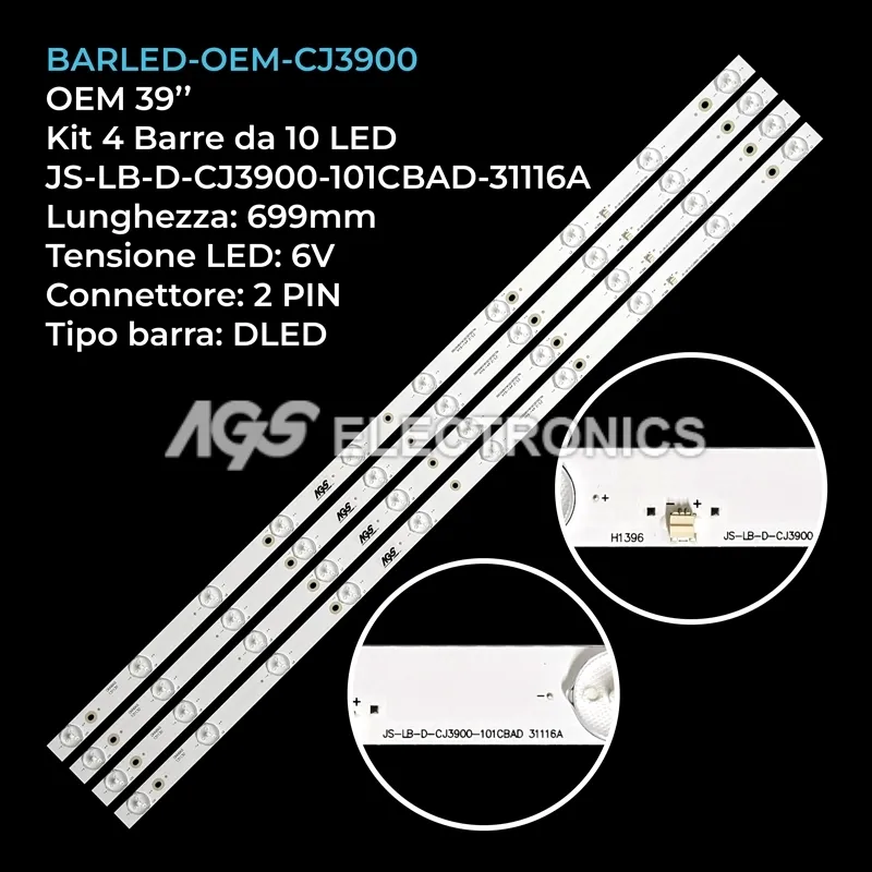 kit 4 barre LED retroilluminazione per Chuangjia 39 pollici modello 39HTE3600