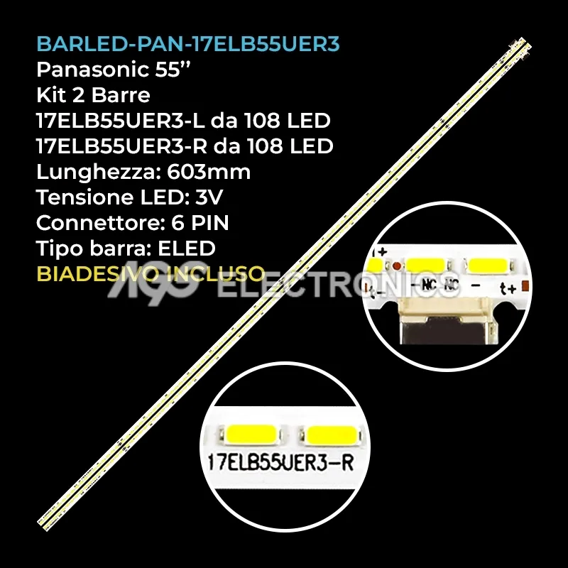 kit 2 barre LED retroilluminazione per Toshiba 55 pollici modello 55U7863DB