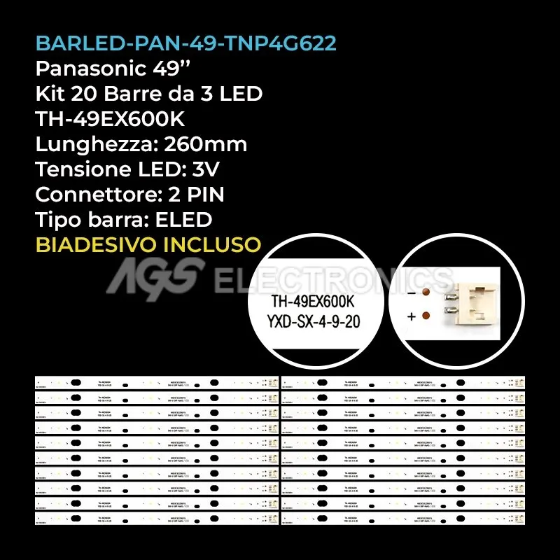 kit 20 barre LED retroilluminazione per Panasonic 49 pollici modello TX49EXN688