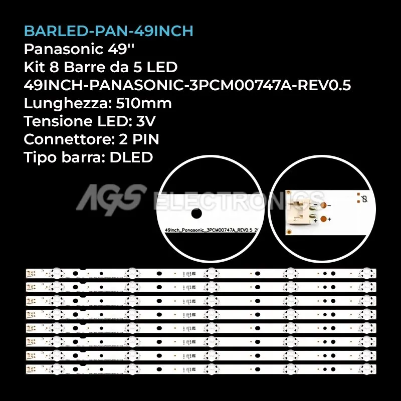 kit 8 barre LED retroilluminazione per Panasonic 49 pollici modello TC49ES600C