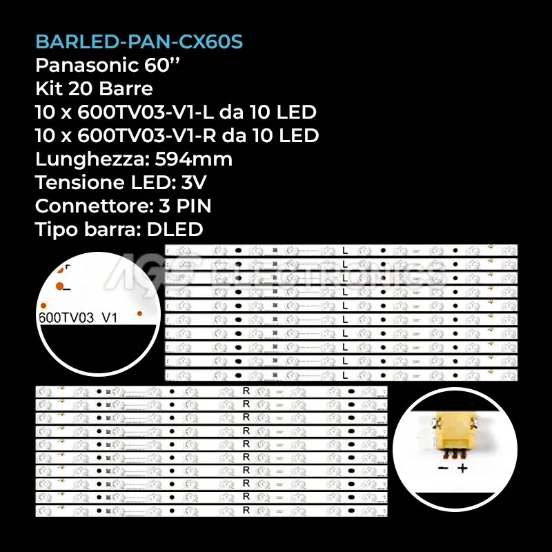 kit 20 barre LED retroilluminazione per Panasonic 60 pollici modello TC60CX650U