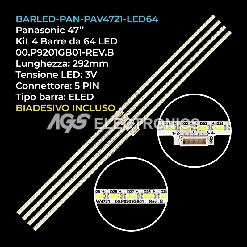 kit 4 barre LED retroilluminazione per Panasonic 47 pollici modello TXLR47WT60