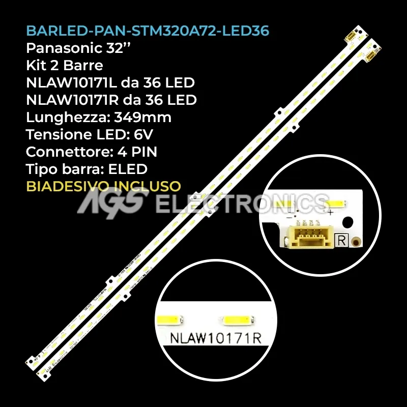 kit 2 barre LED retroilluminazione per Panasonic 32 pollici modello VVX32F125G00