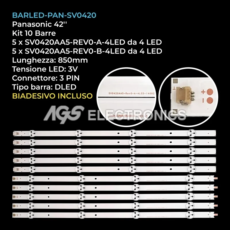 kit 10 barre LED retroilluminazione per Panasonic 42 pollici modello TH42AS600C