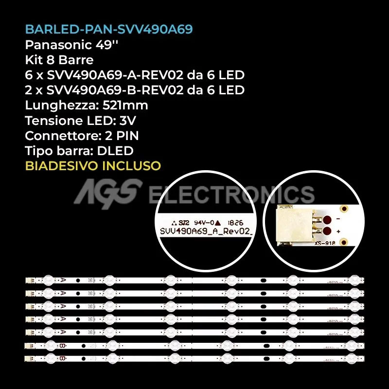 kit 8 barre LED retroilluminazione per Panasonic 49 pollici modello TX49GX555B