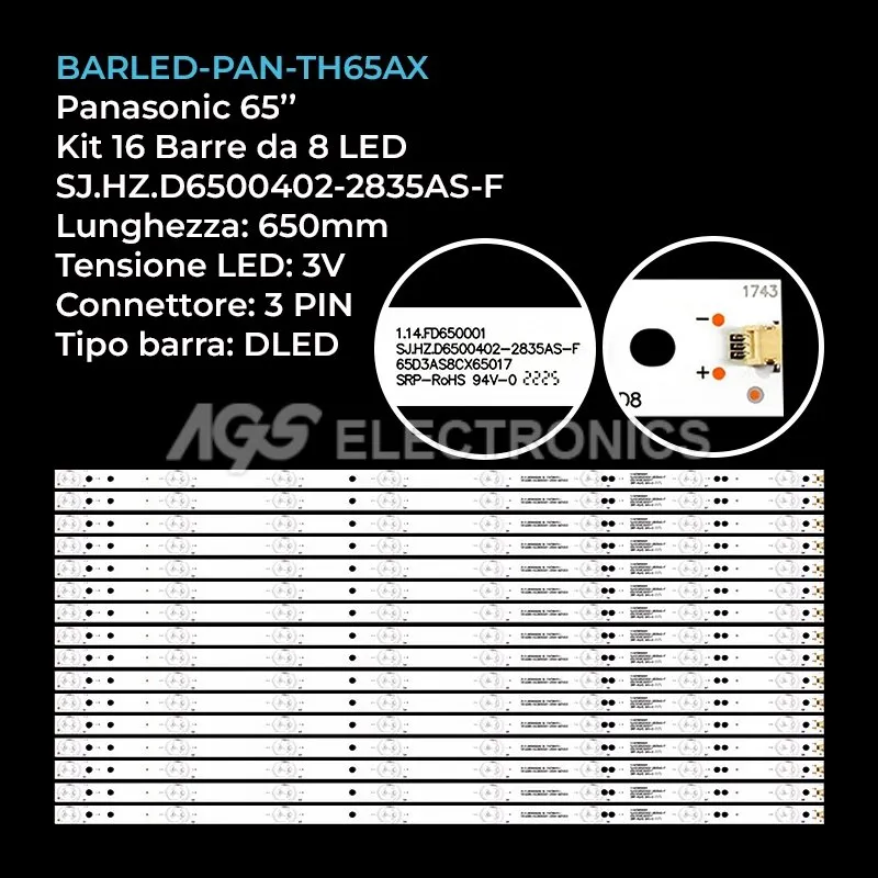 kit 16 barre LED retroilluminazione per Akai 65 pollici modello AKTV654UHD