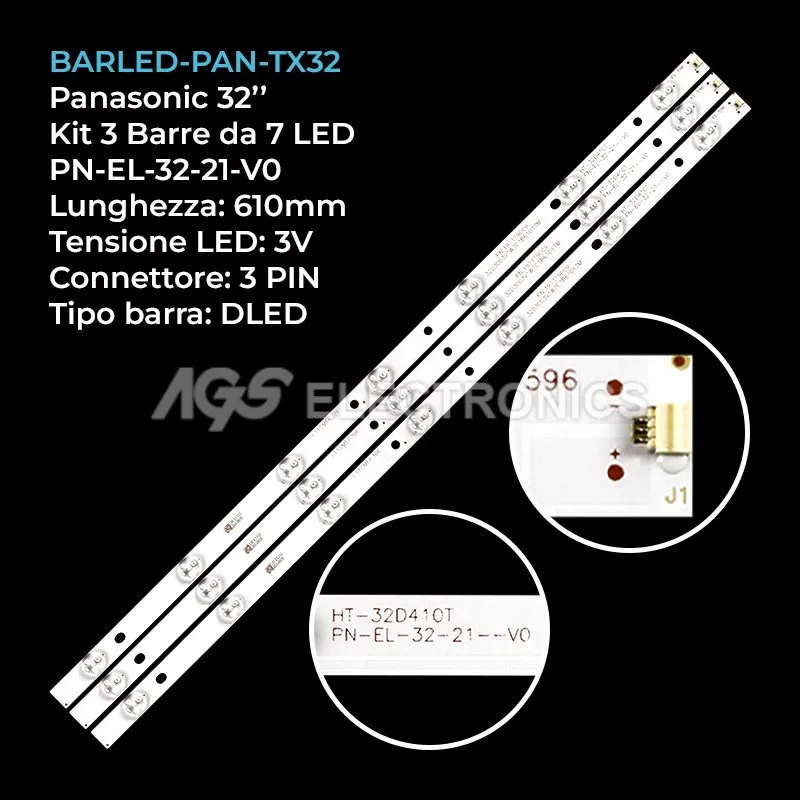 kit 3 barre LED retroilluminazione per Panasonic 32 pollici modello TX32CS510B